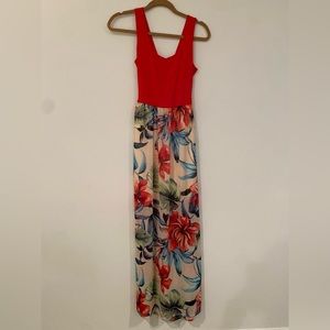 Le Lis brand red and floral maxi dress size small